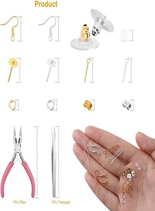 DIY Crafts 600 Gram, Dull Silver, Earring Making Kit, Earring Making Supplies Earring Hooks, Earring Posts, Earring Backs, Jump Rings, Eye Pin Jewelry Pliers Tool (600 Gram, Dull Silver) - Image 2
